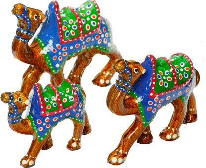DreamKraft HandCrafted Set of 3 Showpiece Camel For Decoration And Gift Purpose (10X10CM ,9X 9CM ,8X 8CM) Decorative Showpiece  -  8 cm