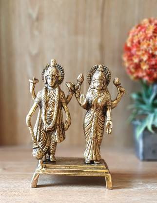 JYOTI ENTREPRISES BRASS VISHNU LAXMI JI (ANTIQUE) Decorative Showpiece  -  19.5 cm