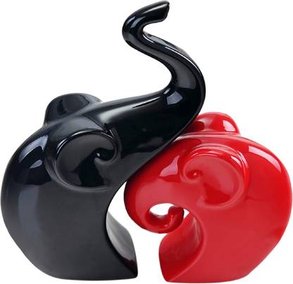 KUBER INDUSTRIES Ceramic Elephant Couple Figurines Set Idol For Home & office Décor (Red & Black) Decorative Showpiece  -  22 cm