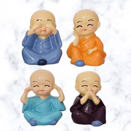 SR JAANVI COLLECTION Cute Little Baby Monk Buddha Set of 4 Decorative Showpiece  -  5 cm
