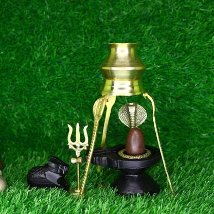Neelkanth Shivling Stone Narmadeshwar Shivling Set With Jaladhari, Naag , Nandi, Trishul & Water Stand Decorative Showpiece  -  8 cm