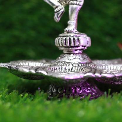 Akshagna Idols German Silver Dancing Ganesha Diya – A Blend of Devotion and Elegance Decorative Showpiece  -  10 cm