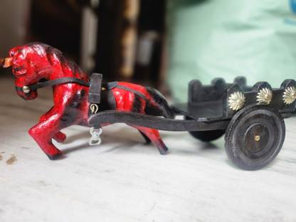 Fashion Art HORSE WOOD CART FOR HOME DECOR / GHODA GADI SHOWPIECE Decorative Showpiece  -  14 cm
