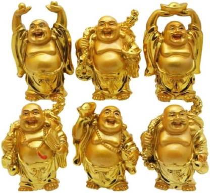 ASHIRWAD Feng Shui Lucky 6 Laughing Buddhas SMALL size Decorative Showpiece  -  4 cm