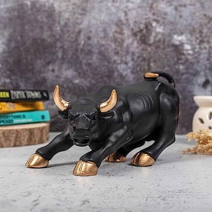 Hanu Creations The All New Share Market Bull Figurine (Black & Golden) Decorative Showpiece  -  18 cm