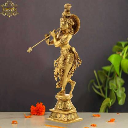 sudarshanarts 27CM Krishna Statue Krishna Statue for Home Decor Brass Krishna Idol Decorative Showpiece  -  27 cm