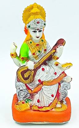 ATUT Saraswati Maa Idol for Home Puja , Multicolor, in Medium Size, Unbreakable- 17CM Decorative Showpiece  -  7 cm