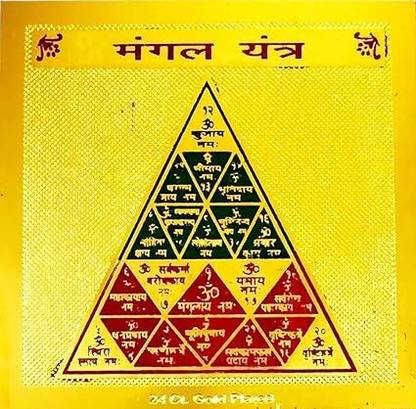 Devlink Brass Shri Mangal Mars Yantra "3x3" - Energized with Gangajal and Mantra - Kashi Decorative Showpiece  -  8 cm
