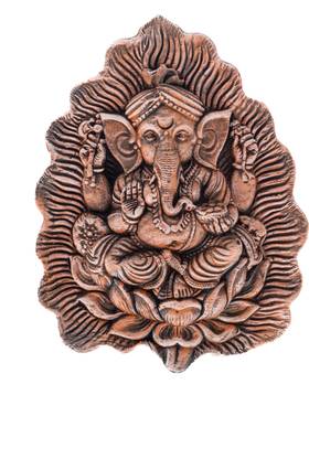 Haus Fabula Handmade Clay Leaf Design Lord Ganesha/ Ganpati Ganesh Murti Wall Hanging Idol Decorative Showpiece  -  26.4 cm