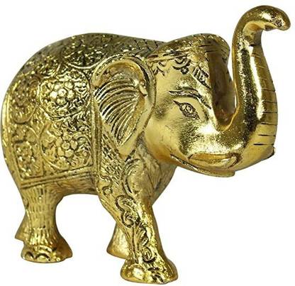 Aryadit Metal Elephant Trunk Statue Showpiece (Golden - 9.5 x 15.5 x 15 cm) Decorative Showpiece  -  10 cm