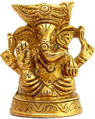 Craftcart Pagdi Ganesh Brass Idol Decorative Showpiece  -  7 cm