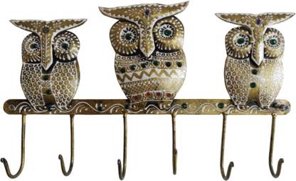 Vandana Collection Vintage Handcrafted 6 Hook Owl Key Holder Decorative Showpiece  -  21 cm