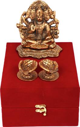 RKONECT Panchmukh Hanuman with 2Pcs Diya and 1 Velvet box For Your Puja Ghar Decorative Showpiece  -  15 cm