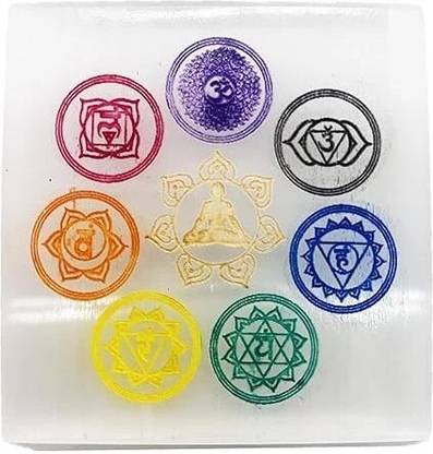 TREEMAISON Seven Chakra Selenite Plate (3 INCH) Selenite Crystal Charging Plate Decorative Showpiece  -  7.62 cm