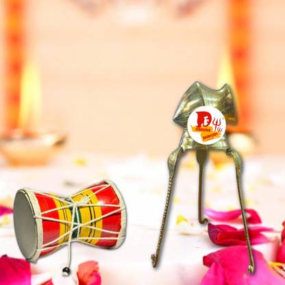 DARIDRA BHANJAN wood and goat skin with cotton Shiva drum Abhishek Stand for Shivling naag tipai Decorative Showpiece  -  25 cm