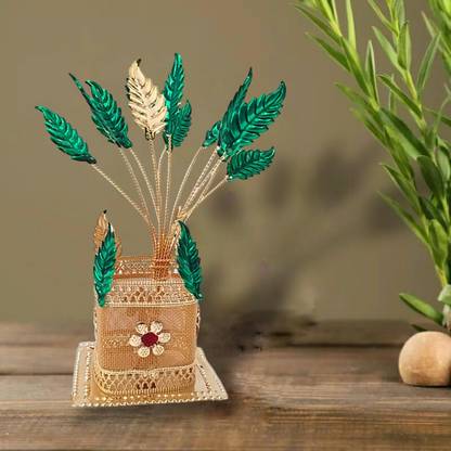 BRASS BLESSING Tulsi Plant for Pooja/Worship and Gifting Purpose | Gold Plated (1890) Decorative Showpiece  -  4 cm