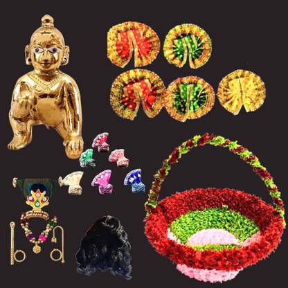 Poshak Bhandar 2 No. Size Laddu Gopal ji For Home full set combo sringar for janmastmi Decorative Showpiece  -  7.6 cm
