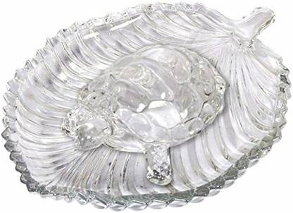 Aakriti Crystal Glass Turtle Tortoise with Leaf Plate for Good Luck & Wealth Creation for Feng Shui and Vastu Best Gift (Medium) Decorative Showpiece  -  2.5 cm