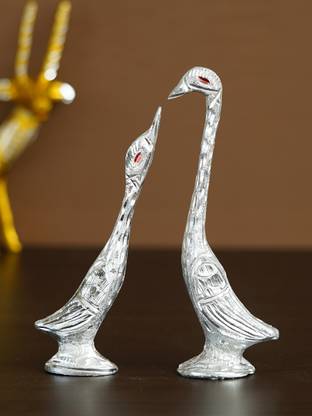 eCraftIndia 7 Inch Silver Kissing Swan Couple Handcrafted Decorative Figurine Decorative Showpiece  -  18 cm