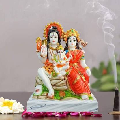 PMW Lord Shiv Parivar Shiva Parvati Ganesh Ganesha Ganpati Shiv Family Murti Decorative Showpiece - 16 cm