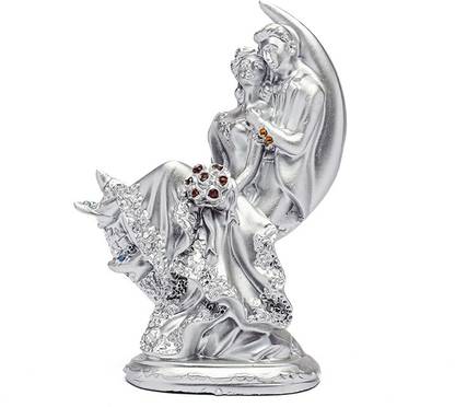 Glee and Glint Couple Sitting on Moon Showpiece Romantic Couple on Moon for Home Decoration Decorative Showpiece  -  7 cm