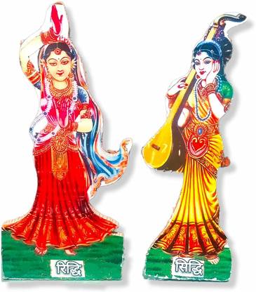 Firmus Riddhi Siddhi Set MDF Cut Out Wooden Set of Ganpati’s Wife 4 Inch Decorative Showpiece  -  10 cm