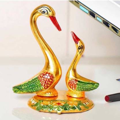 Eleven Art and Craft Eleven Art and Craft Love Birds swan Set Pair of Kissing Duck Metal Statue Decorative Showpiece  -  3 cm