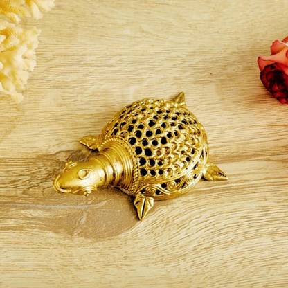 PRAVUJI Handmade Brass Dokra Craft Lucky Turtle, Decorate Your Home and Office. Decorative Showpiece  -  5.08 cm