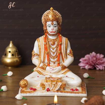 sonucollection 8" Large Lord Hanuman ji Statue, Bajrangbali murti for Home Temple Decorative Showpiece  -  21 cm
