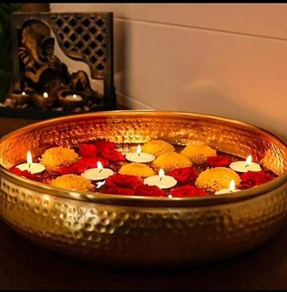UniqueArt Round Hammered Traditional Potpourri Bowl Handcrafted Metallic Gold (12 inch) Decorative Showpiece  -  6 cm