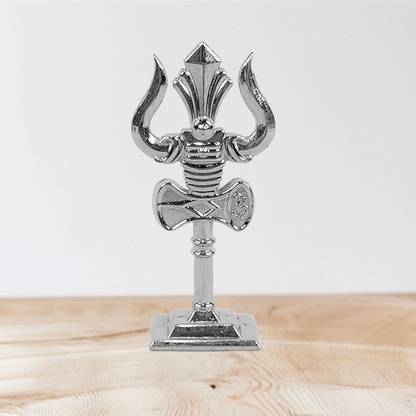 Adhvik Silver Mahadev Trishul With Damaru Double Side God Stand for Home/Office Décor Decorative Showpiece  -  7 cm