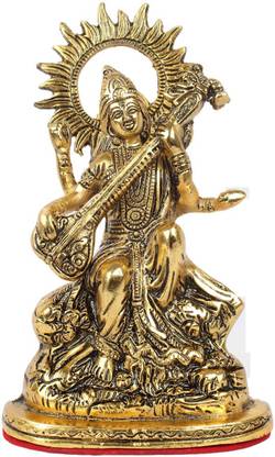 DreamKraft Gold Plated Metal Goddess Saraswati Statue Showpiece Idol Decorative Showpiece  -  24.5 cm