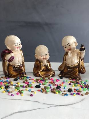 Pot's Worlds LAUGHING BUDDHA SMALL SET OF 3 Decorative Showpiece  -  22.86 cm