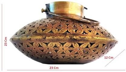 Lantern with Floral Cut Design, Gold Finish, Hanging Handle Iron 1 - Cup Candle Holder