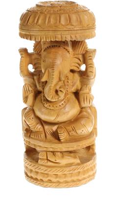 Vasu Creation Wood Carving Handmade Ganesha God Statue Good Luck Hindu God 6 inch Decorative Showpiece  -  12 cm