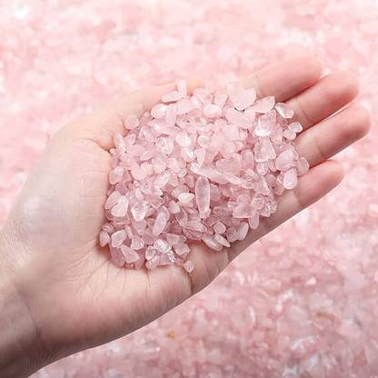 VIBESLE Rose Quartz Crushed Stone Crystal Chips Bulk Natural Gemstones Decorative Showpiece  -  10 cm