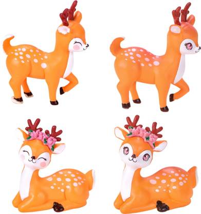 Satyam Kraft 1 Set Mini Deer Figurines Miniature Multi use as Decorations (4 Pieces) Decorative Showpiece  -  5.5 cm