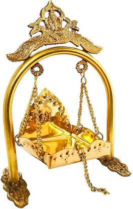 The Krishna Poojan Vatika Brass Jhula / Palna for Laddu Gopal ji, Krishna, Kanha ji Janmashtami Decorative Showpiece  -  19 cm