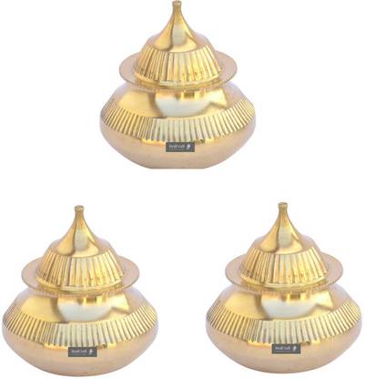 Real Craft Handmade Pital Sindur Dani | Sindoor Dibbi/Kumkum Box Pack of 3 Decorative Showpiece  -  7 cm