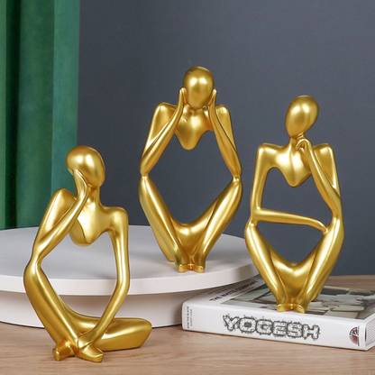 TIED RIBBONS Set of 3 Modern Art Man Showpiece Abstract Thinker Statue for Home Decor Items Decorative Showpiece  -  13 cm