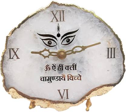 eshoppee shri maa Kali Mantra Natural Agate Stone Table Clock with Mantra Decorative Showpiece  -  12 cm