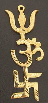 Plus Value Om Swastik Trishul Trishakti Yantra for Home 4" Decorative Showpiece  -  10 cm