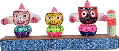 Jagannath World Lord Shree jagannath,Balabhadra,maa Subhadra in Wooden Stand 25x10x4 Cm,Big Size Decorative Showpiece  -  10 cm