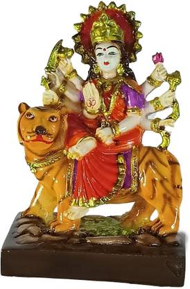 G-Srijan Marble Dust Nav Durga Devi Sherawali Mata Murti Statue for Puja Room Temple Decorative Showpiece  -  19 cm