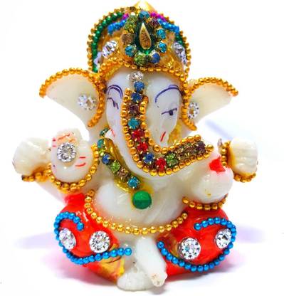 DVISHA Handmade Stone Work Ganesh Statue for Car Dashboard Home Office Ganesha Idol Decorative Showpiece  -  6 cm