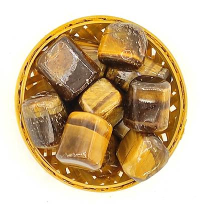 Plus Value Tiger's Eye Pebbles in Basket High Vibrational Stone Decorative Showpiece  -  8 cm