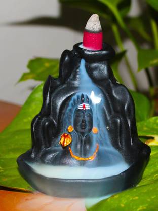 Found Fit Lord Adiyogi, Mahadev, Shiv With 20 Smoke Backflow Cone Incenses (Polyresin) Decorative Showpiece  -  10 cm