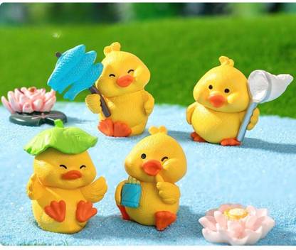 Satyam Kraft 1 Set Duck Miniature for Home,Office, Restaurant, Figurines,Garden Decor 4 Piece Decorative Showpiece  -  3 cm