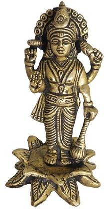 MAYUR SALES Lord Vishnu Standing in Lotus Murti Statue of Pure Brass Decorative Showpiece  -  11 cm
