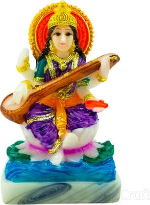 DArtCraft Marble Goddess Maa Saraswati Idol,Resin Saraswati Mata Murti, Saraswati Statue Decorative Showpiece  -  14 cm